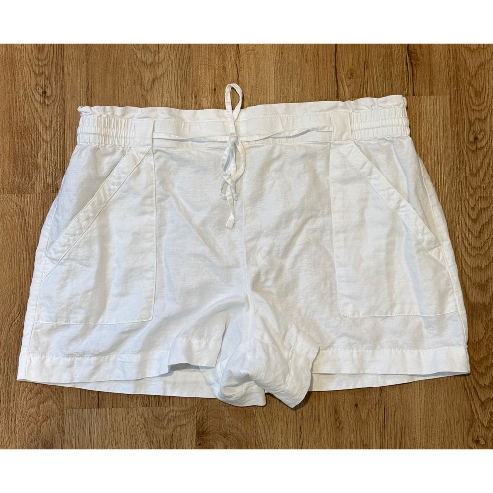 LOFT Women's White Linen Blend Drawstring‎ Elastic Waist Shorts XL
